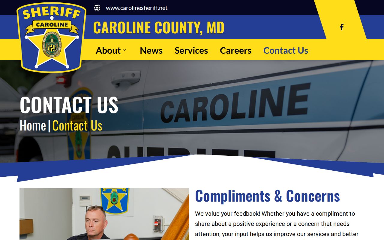 Caroline County Sheriff's Office contact and address block for outstanding warrant service questions