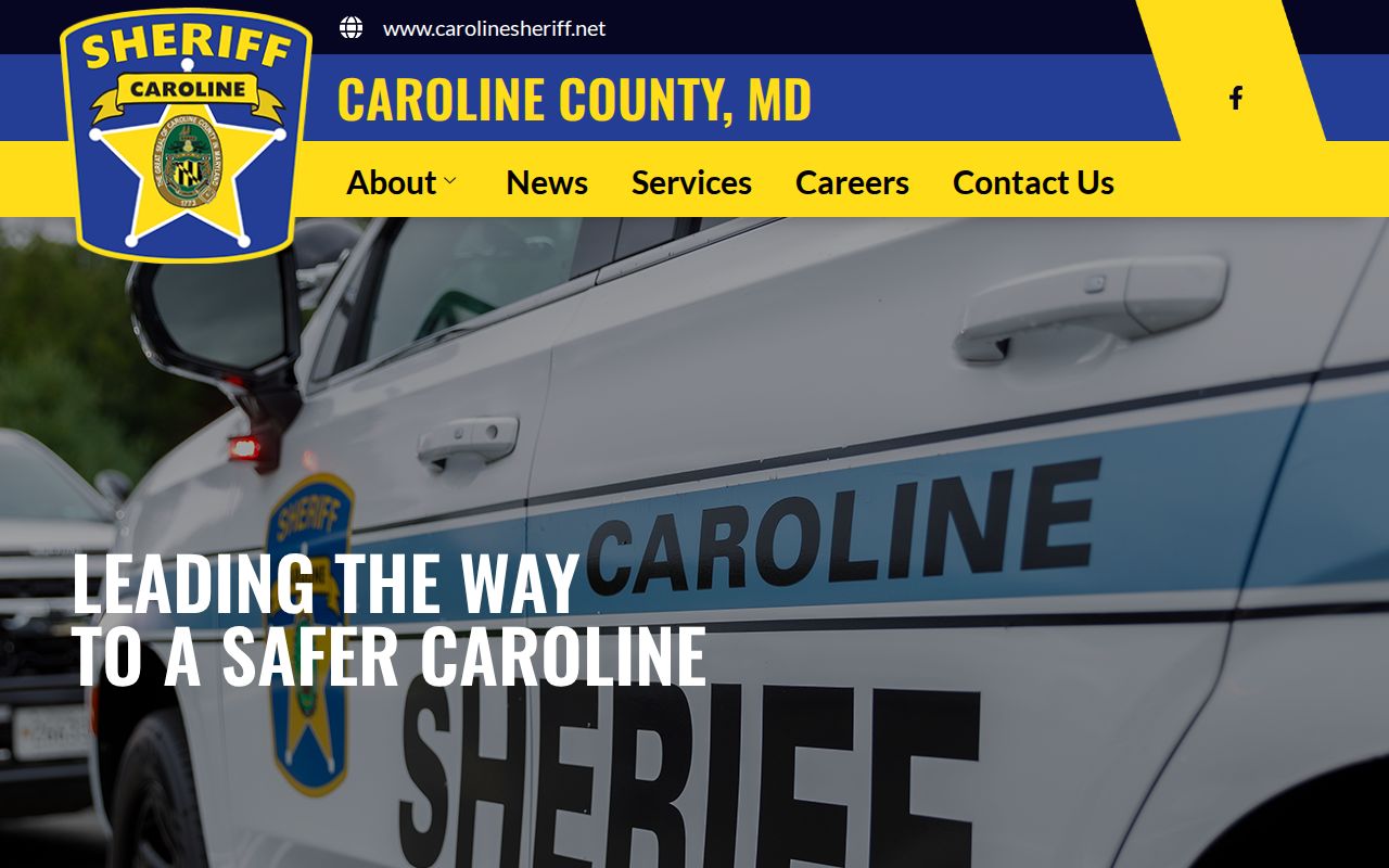 Caroline County Sheriff's Office homepage showing the Most Wanted heading and tip contact block