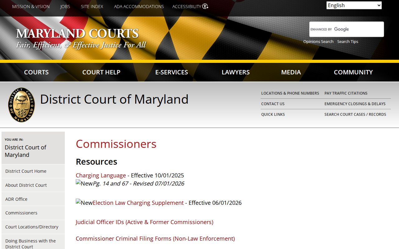 Caroline County District Court commissioner station listing for warrant and charging review