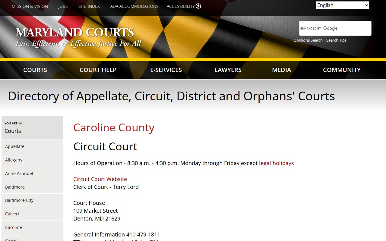 Caroline County Circuit Court clerk office listing for warrant case records