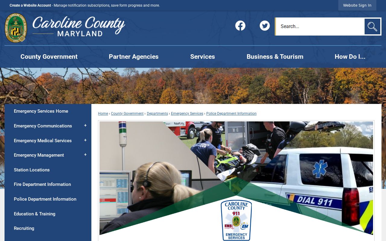 Caroline County police department directory listing the Sheriff and local town agencies for warrant questions