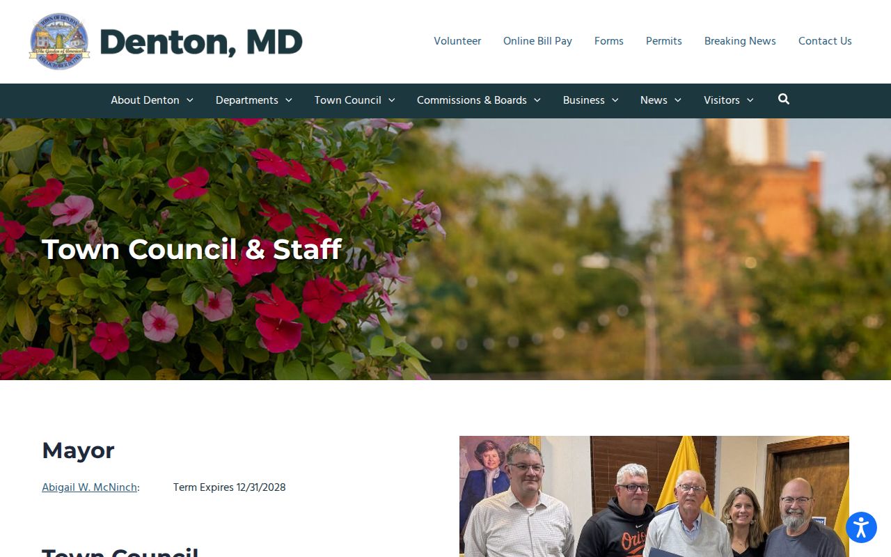 Town of Denton staff contact page listing the police department for Denton warrant records
